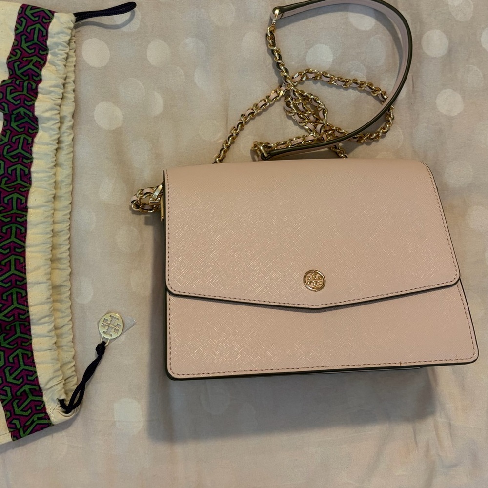 Tory Burch Blush Pink Leather Chain Strap Crossbody